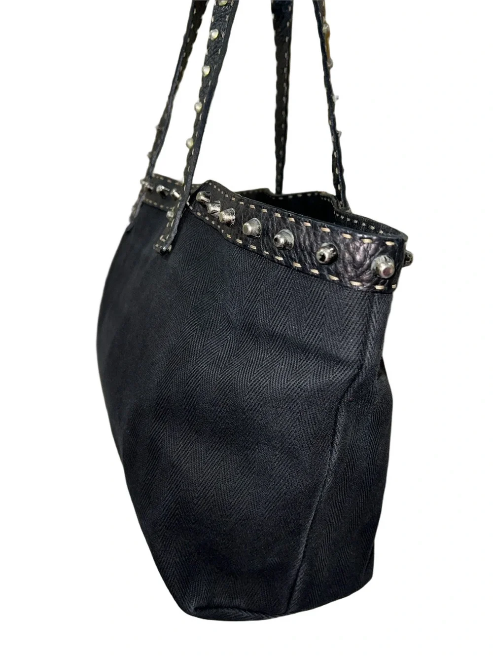 Fendi Selleria Black Studded Tote Bag